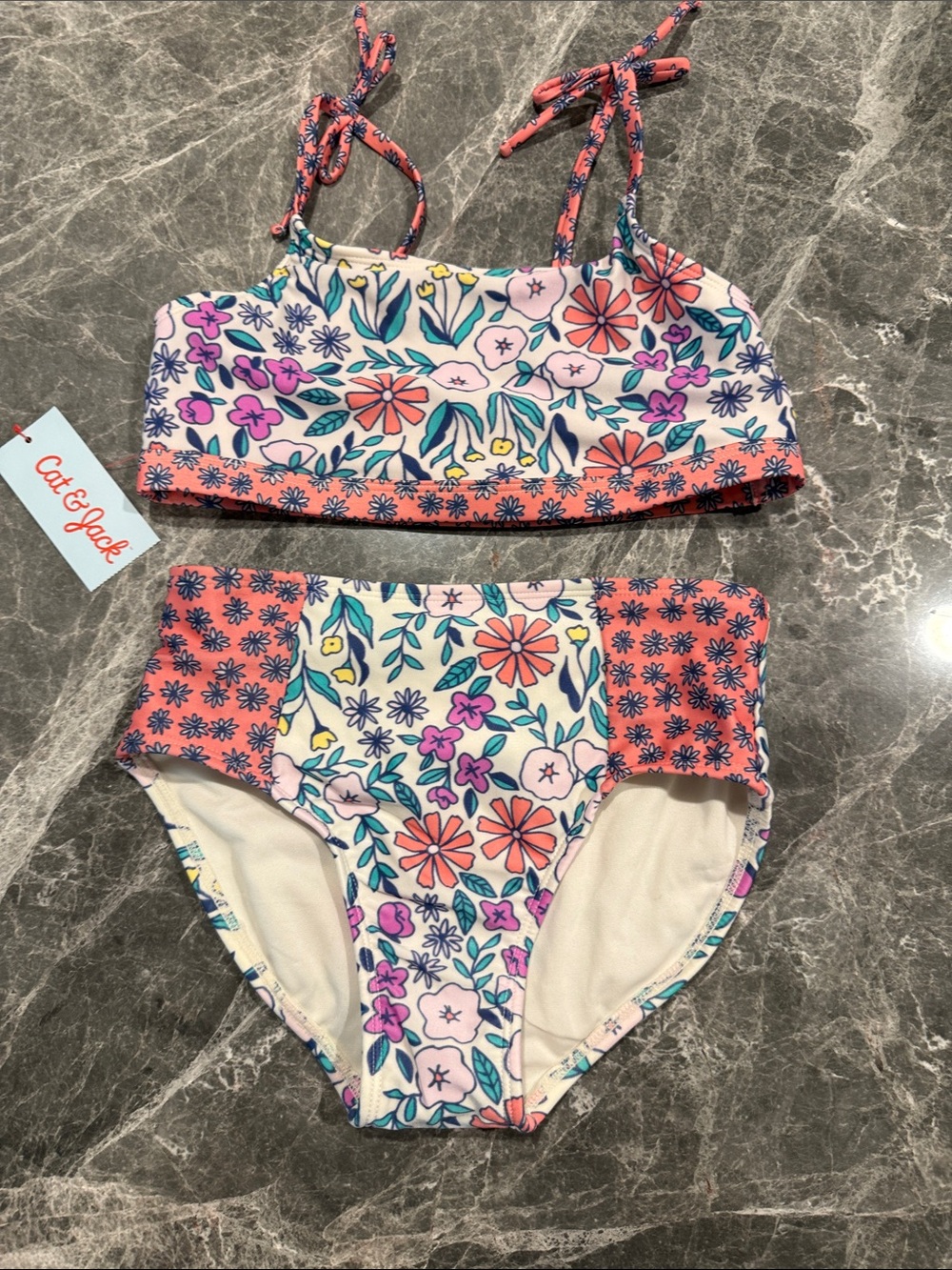 Cat & Jack Pink Floral High-Waist Girls' Bikini Set